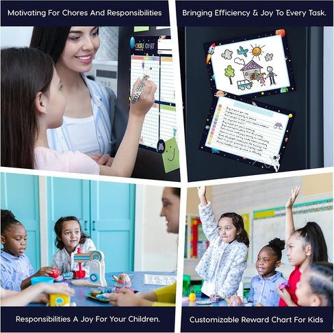 HQ MART Magnetic Dry Erase Chore Chart for Multiple Kids - 14.5"x 11" Dry Erase Chore Chart for Kids with 2 Magnetic White Notepads, 6 Dry Erase Markers, 6 Glass Magnetic Badges and 1 Magnetic Duster in Saudi Arabia
