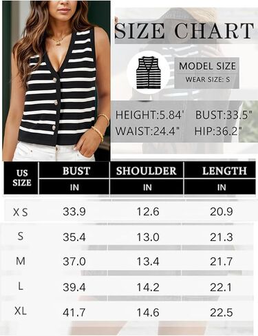 Chevara Women's Sleeveless Striped Sweater Vest Casual V Neck Vest Tops Summer Outfits in Saudi Arabia