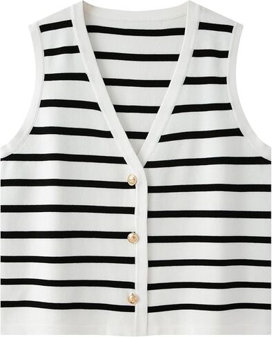 Chevara Women's Sleeveless Striped Sweater Vest Casual V Neck Vest Tops Summer Outfits in Saudi Arabia