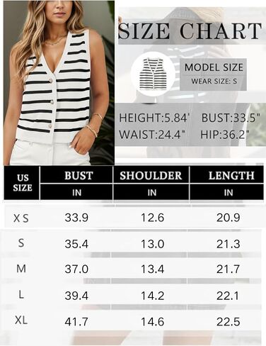 Chevara Women's Sleeveless Striped Sweater Vest Casual V Neck Vest Tops Summer Outfits in Saudi Arabia