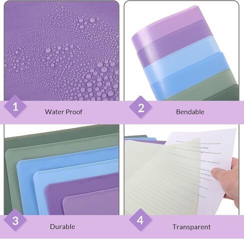 Phyxin 30 Pack Plastic Folders Sleeves, Clear Folders for Documents, L-Type Project Pockets for Paper 8.6x12.1, Poly Plastic Sleeves for Office School, 5 Assorted Colors, Purple in Saudi Arabia