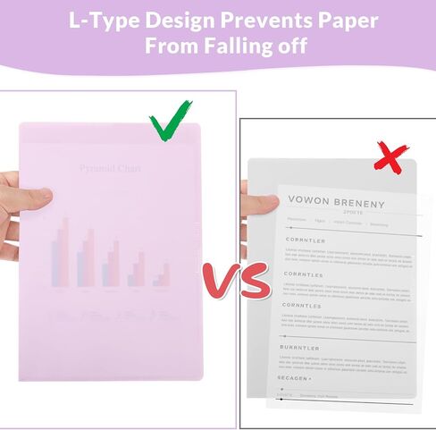 Phyxin 30 Pack Plastic Folders Sleeves, Clear Folders for Documents, L-Type Project Pockets for Paper 8.6x12.1, Poly Plastic Sleeves for Office School, 5 Assorted Colors, Purple in Saudi Arabia