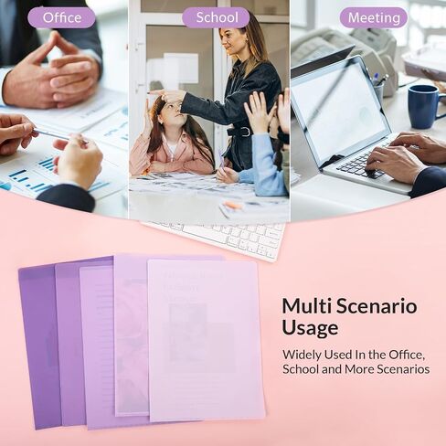 Phyxin 30 Pack Plastic Folders Sleeves, Clear Folders for Documents, L-Type Project Pockets for Paper 8.6x12.1, Poly Plastic Sleeves for Office School, 5 Assorted Colors, Purple in Saudi Arabia