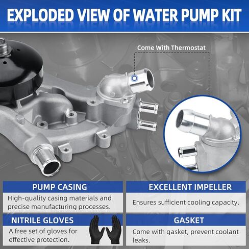 Professional AW6009 Water Pump Kit with Thermostat Gasket Fits For Chevy Silverado Tahoe Suburban Trailblazer Express, GMC Sierra Yukon, Buick, Cadillac, Hummer, Isuzu,4.8L/5.3L/6.0L/6.2L V8 Engine in Kuwait