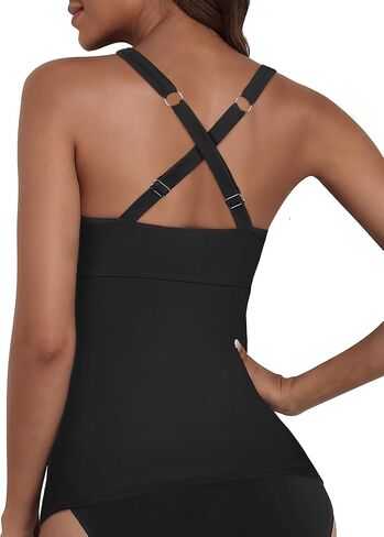 ملابس سباحة نسائية من Firpearl ملابس سباحة تانكيني علوية ملفوفة ورقبة على شكل حرف V مكشكشة ومكشكشة للتحكم في البطن ملابس سباحة علوية فقط in Kuwait