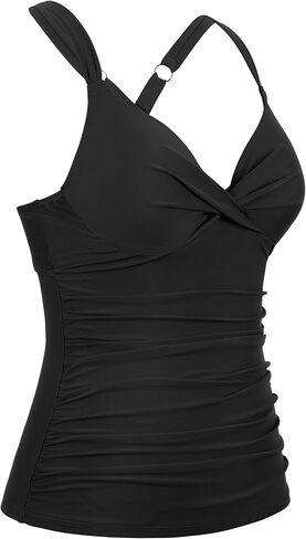 ملابس سباحة نسائية من Firpearl ملابس سباحة تانكيني علوية ملفوفة ورقبة على شكل حرف V مكشكشة ومكشكشة للتحكم في البطن ملابس سباحة علوية فقط in Kuwait