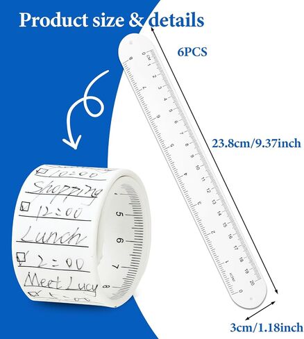 6 Pcs Silicone Memo Wrist Bands Reusable Wearable Memo Wristband Erasable Writable Waterproof to Do List Slap Bracelets Wristband with Ruler for Work Daily Planner Task, White in Saudi Arabia