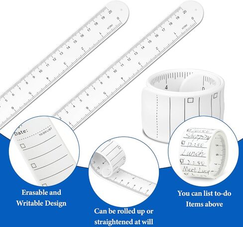 6 Pcs Silicone Memo Wrist Bands Reusable Wearable Memo Wristband Erasable Writable Waterproof to Do List Slap Bracelets Wristband with Ruler for Work Daily Planner Task, White in Saudi Arabia