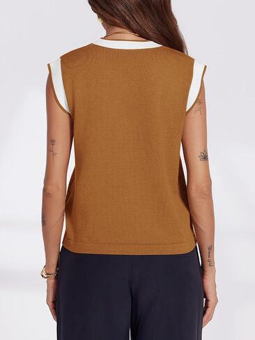 Saodimallsu Womens V Neck Sweater Vest Button Down Cap Sleeve Summer Trendy Color Block Loose Knit Tank Tops in Saudi Arabia