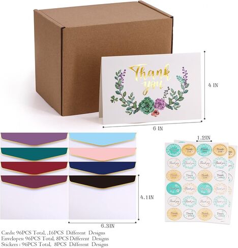 (48 حزمة) مجموعة بطاقات شكر مع مظاريف، ملصق ملاحظات شكر، هدية تهنئة، بطاقة عيد ميلاد، حفل زفاف، خطوبة، عيد ميلاد، عمل، تخرج، جنازة in Kuwait