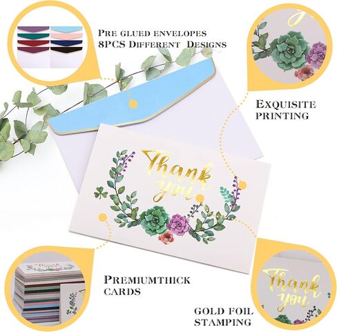 (48 حزمة) مجموعة بطاقات شكر مع مظاريف، ملصق ملاحظات شكر، هدية تهنئة، بطاقة عيد ميلاد، حفل زفاف، خطوبة، عيد ميلاد، عمل، تخرج، جنازة in Kuwait