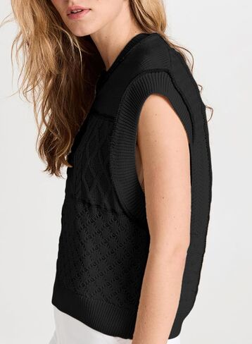 EVALESS Womens Cap Sleeve Sweater Vest Crewneck Loose Fit Knit Lightweight Crochet Knit Pullover Tops in Saudi Arabia