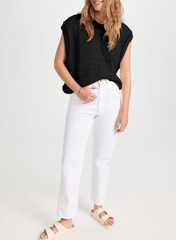 EVALESS Womens Cap Sleeve Sweater Vest Crewneck Loose Fit Knit Lightweight Crochet Knit Pullover Tops in Saudi Arabia