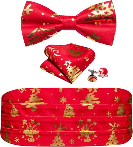 YOHOWA Men Christmas Cummerbund Bow Tie Set Pre-Tied Bowties Pocket Square Cufflinks Formal Party Texdo Xmas Vacation Holiday in Saudi Arabia