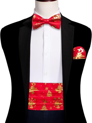 YOHOWA Men Christmas Cummerbund Bow Tie Set Pre-Tied Bowties Pocket Square Cufflinks Formal Party Texdo Xmas Vacation Holiday in Saudi Arabia