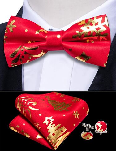 YOHOWA Men Christmas Cummerbund Bow Tie Set Pre-Tied Bowties Pocket Square Cufflinks Formal Party Texdo Xmas Vacation Holiday in Saudi Arabia