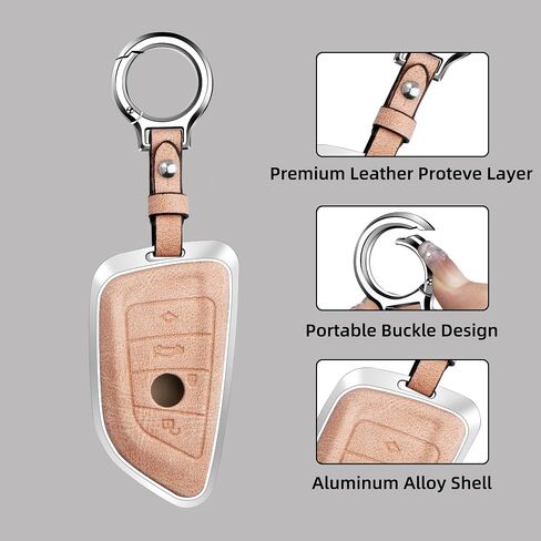 Leather Key Fob Cover, Key Fob Shell, Car Key Chain Compatible with BMW X1 X3 X5 X6 1 2 3 5 8 Serise in Saudi Arabia