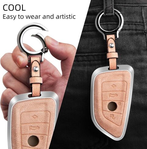 Leather Key Fob Cover, Key Fob Shell, Car Key Chain Compatible with BMW X1 X3 X5 X6 1 2 3 5 8 Serise in Saudi Arabia