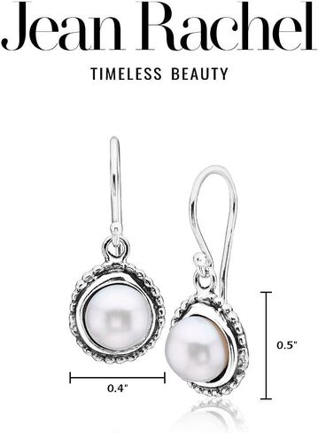 أقراط متدلية من الفضة الإسترليني عيار 925 مع لؤلؤ أبيض من المياه العذبة، إطار ملفوف بالأسلاك وحافة مطرزة، لمسة نهائية عتيقة، لا تسبب الحساسية، خالية من النيكل والرصاص، حلق خلفي من الأسلاك الفرنسية in Kuwait