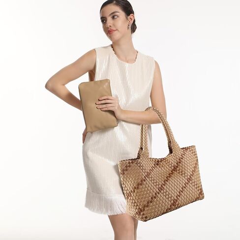 Woven Tote Bag Womens Purse Vegan Leather Shoulder Handbags Fashion Summer Beach Tote Bags Large Travel Totes in Saudi Arabia