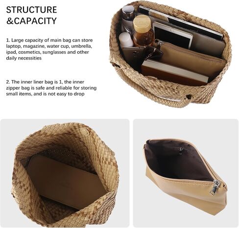 Woven Tote Bag Womens Purse Vegan Leather Shoulder Handbags Fashion Summer Beach Tote Bags Large Travel Totes in Saudi Arabia