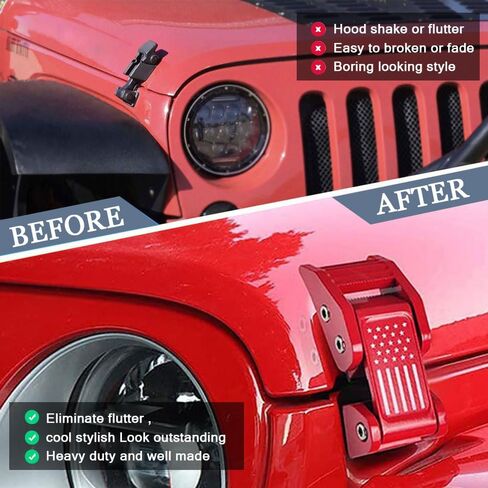 Fit for Jeep Wrangler Hood Latches - Adjustable Hood Lock Catches Kit Compatible with Jeep Wrangler JK JL 2007-2023 and Jeep Gladiator JT 2020-2024, Secure and Stylish Hood Latch (Black) in Kuwait