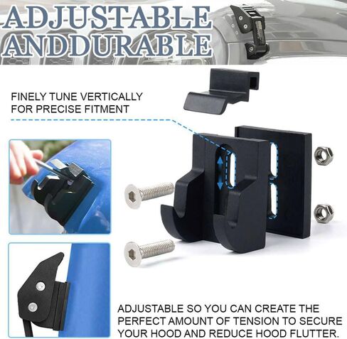 Fit for Jeep Wrangler Hood Latches - Adjustable Hood Lock Catches Kit Compatible with Jeep Wrangler JK JL 2007-2023 and Jeep Gladiator JT 2020-2024, Secure and Stylish Hood Latch (Black) in Kuwait