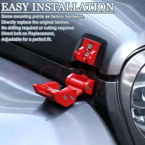 Fit for Jeep Wrangler Hood Latches - Adjustable Hood Lock Catches Kit Compatible with Jeep Wrangler JK JL 2007-2023 and Jeep Gladiator JT 2020-2024, Secure and Stylish Hood Latch (Black) in Kuwait