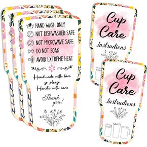 Tumbler Cup Cards, Cup Care Instructions Cards, Glass Cup Care Cards, Instruction Insert for Small Business, Customer Directions Cards, Small Online Shop Package Insert, 50 Pack (Cup Care-Yellow)