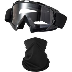 Motorcycle Goggles Dirt Bike ATV Off-Road Riding Motocross Glasses with Sun UV Protection Neck Gaiter Face Cover