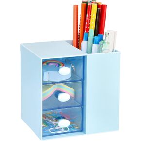 LETURE Small Desk Organizer with Drawer, Office School Business Storage Box for Card/Pen/Pencil/Marker/Stationery, Plastic Cosmetic Makeup Organizer (White)