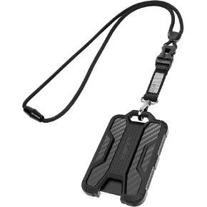 LIUGX Badge Holder with Heavy Duty Breakaway Lanyard, Carbon Fiber-Texture, Durable ID Card Holder (Holds 4 Cards) with Quick Release Detachable Buckle, Metal Clip, American Flag