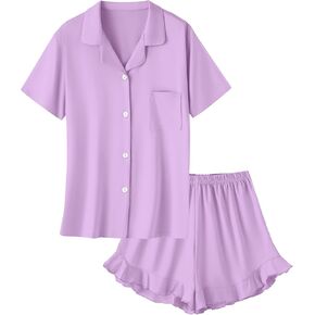 Umeyda Girls Pajamas Set Ruffle Soft Button-Down Sleepwea Nightwear 2Pjs Set Loungewear,5-14 Years