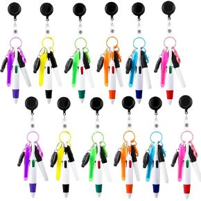 72 Pcs Badge Reel Pen Retractable Shuttle Pens Set with Mini Highlighter Permanent Marker Pen LED Flashlight Key Ring Retractable Badge Holder with Carabiner Reel Clip Nurse Pens for Nurse Students