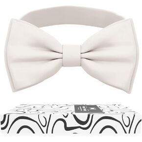 Adam Young Men's Ivory Bow Tie Pre-Tied Style Formal Satin Classic Bowtie for Tuxedo Faux Silk (Large, Ivory)