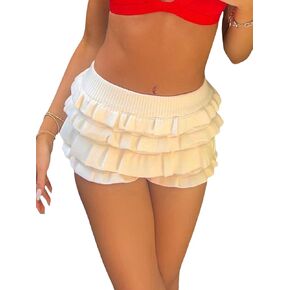 Sunloudy Hollow Out Crochet Knit Shorts Women Ruffle Layered Tiered Shorts Beach Music Festival Pumpkin Shorts