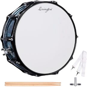 Lexington SD403S Snare Drum Set Student Steel Shell 14 X 5.5 Inches with 10 Lugs, Includes Drum Key, Drumsticks and Strap, Black Nickel