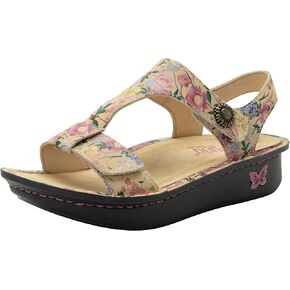 Alegria Womens Kerri - راحة لا تتأثر بمرور الزمن، دعم قوس القدم ونمط السفر - صندل جلدي كاجوال مفتوح عند الأصابع بحزام على شكل حرف T