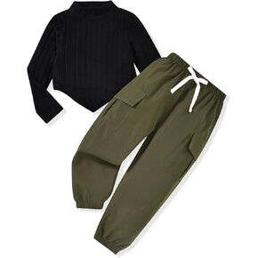 HINTINA Toddler Little Girl 2 Pieces Outfits Cargo Jogger Pants Set in Kuwait