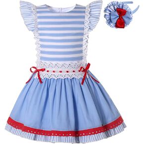 Pettigirl Girl Summer Vintage Blue Stripe Sweet Sleeveless Soft Clothes Kids Daily Casual Simple Dresses with Headpiece