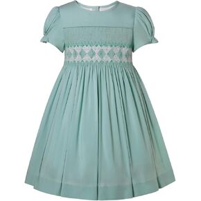 Girls Elegant Green Summer Casual Smocked Clothing Toddler Kids Holiday Dresses Size 2 3 4 5 6 8 10 12