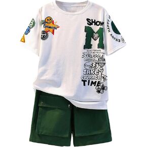 SHENHE Boy's Summer Outfits 2 Piece Crewneck Graphic Short Sleeve Tee Top and Shorts Set
