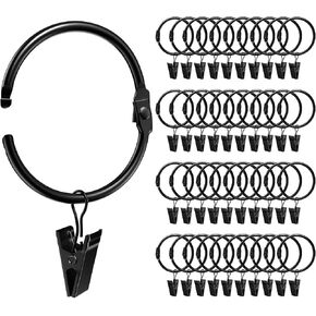 Metal Curtain Clip for Window Bedroom Curtains Openable Black Curtain Rings (2 inch, 24 Pack)
