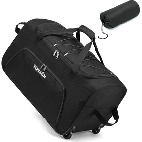 TUGUAN Gym bag for Men with Wheels, 110L Large Rolling Overnight Weekender Duffle Bag, Packable Folding Duffle Bag for Travel with Shoes Compartment, Workout Sports Duffel Bag, Brown