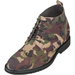CALTO Men's Invisible Height Increasing Elevator Shoes - Premium Leather Lace-up Lightweight Wing-tip Work Boots - 3 Inches Taller