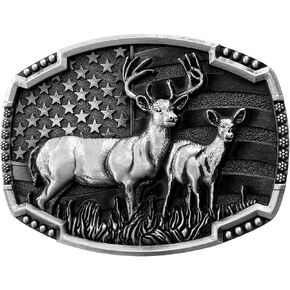 Western Belt Buckles for Men Cowboy Belt Buckle American Patriotic Belt Buckles Deer