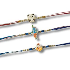 Kids Rakhi and Cartoon Character Designer Metal (3 Rakhi + Roli Chawal + Greeting Card), Medium