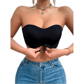 Women's Push Up Strapless Bra Crossover Closure Front Wireless Bandeau Bra Sleeveless Crop Tube Top