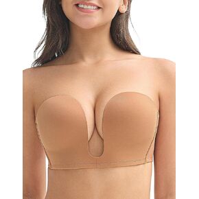 Wingslove Women's Deep V Plunge Strapless Bra Multiway Push Up Low-Cut Bras Wireless Red Carpet Clear Back