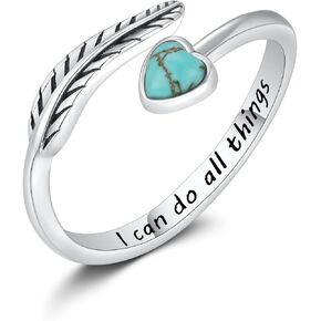 Turquoise Feather Ring 925 Sterling Silver Adjustable Ring Western Thumb Rings Vintage Jewelry Gifts for Women